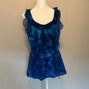 NWOT-White House Black Market Teal Ruffled Blouse